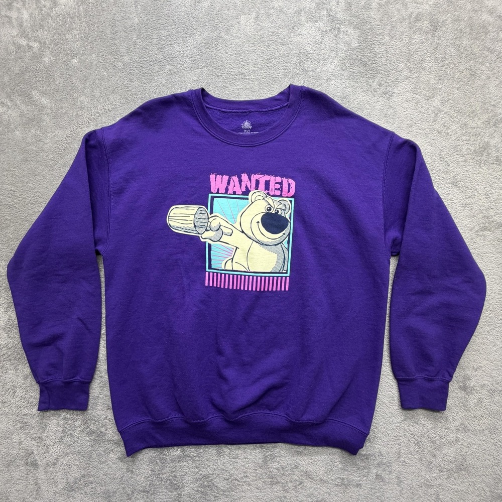 Disney Sweatshirt Womens L Purple Fleece Crewneck Pullover Wanted Yogi Bear